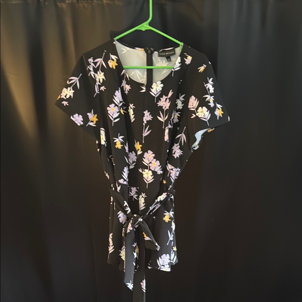 Lane Bryant Black Top with Floral Accents